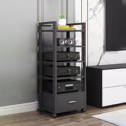 audio rack hifi regal Schwarzer Audio-/Video-Medienständer mit verstellbaren Regalen, beweglicher TV-Unterschrank mit Stauraum, vertikaler Aufbewahrungsschrank mit großer Kapazität für das Wohnzimmer