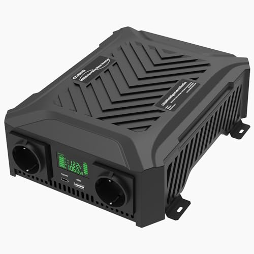 GZUNKNG Universal Dual Voltage Reiner Sinus Spannungswandler,Wechselrichter 12V/24V auf 230V 1200W/2300W und 2000W/4000W,Automatische intelligente Erkennung von 12V/24V, LCD Display & 2 EU Steckdose.