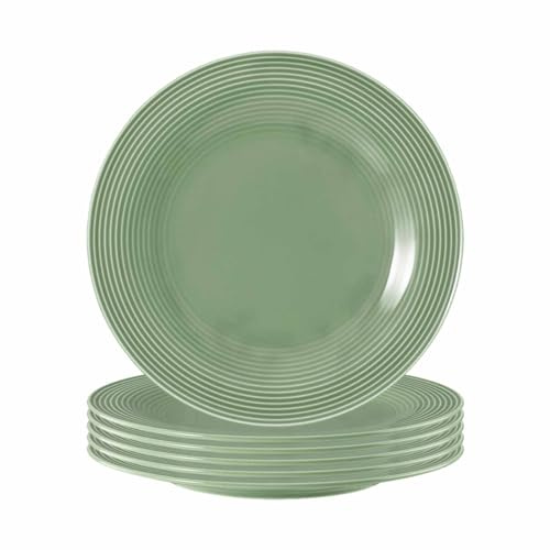 Seltmann Weiden Beat Color Glaze Frühstücksteller 6er Set, ø 23,3 cm, Dessertteller und Kuchenteller mit Rillenrelief, Porzellan, Salbeigrün