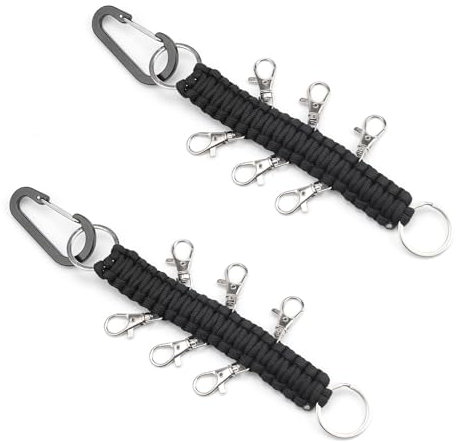 0XBIT Paracord Anhänger, 2 Stück Schlüsselband Karabiner, Schlüsselanhänger Geflochten mit Karabiner-Schlüsselanhänger, für Outdoor-Enthusiasten, Schwarz