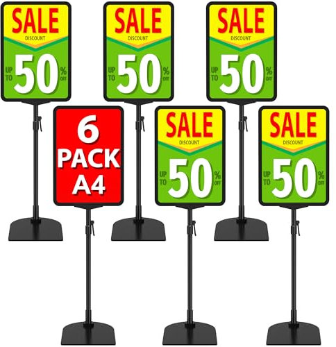 VAIIGO Lot de 6 supports pour affiches A4 - Support réglable pour affichage sur table - Support de signalisation réglable - Présentoir de menus publicitaires pour entreprise, bureau, restaurant