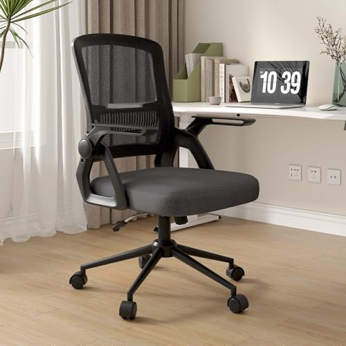 naspaluro Bürostuhl mit Hochklappbare Armlehnen, Schreibtischstuhl Ergonomisch, Drehstuhl mit Netzbespannung, Lordosenstütze, Höhenverstellbarer, Wippfunktion, Gepolstertem Sitzkissen, Schwarz