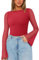 REORIA Women Fall Trendy Sexy Boat Neck Long Sleeve Sheer Mesh Slimming Going Out Bodysuit Tops for Vacation Red Large