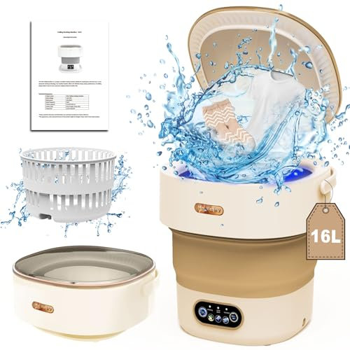 Mini lavadora, 16 l, 2,3 kg, lavadora de camping con centrifugado, limpieza profunda de ropa interior, ropa de bebé, calcetines, ropa pequeña, lavadora pequeña para apartamentos, dormitorios, caqui