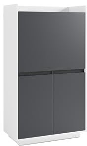 byLIVING Sekretär Hannes/Sekretär matt weiß - anthrazit/Office-Schrank mit 1 Klappe und 2 Türen/Grifflos/B 80, H 141, T 40 cm