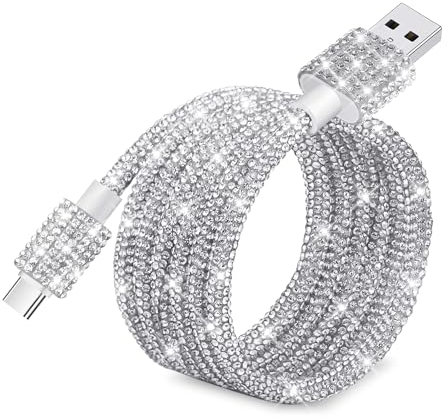 Vofolen for USB C Charger Cable 1.2M USB to USB C Cable Fast Charging with Glitter Bling Sparkly Type C Cord for iPhone 16 15 Galaxy S24 S23 S23,Tab A55 A13,Huawei Pixel7/6,MacBook Pro,iPad- White