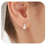 ZHESHY Perlen Ohrringe Silber 925 Stecker Damen Weiß Süßwasserperlen Gold Silber 8MM Ohrstecker Ohrringe mit Perle Creolen Perlenohrringe Hängend Hypoallergene Schmuck Frauen Mädchen Braut Geschenk