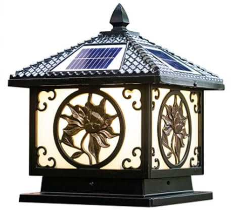 TENGJUN Lampada Solare Industriale da 6000K, Antica Lampada da palo in Alluminio pressofuso, lampade solari per Esterni per Recinzione in Legno, terrazza da Giardino, Adatta a Pali in Legno 4x4 5x5