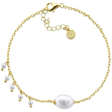 Durán Exquse - Armband aus Kokosnuss, Barockperle und fünf Wasserfallperlen, vergoldetes Silber