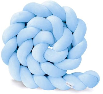 RZYW Bettschlange Baby, Bettschlange Geflochten, Baby SeitenschläFerkissen, Kantenschutz Bettumrandung Knotenkissen, Nestchenschlange Babybett, Zierkissen Stillkissen,Blau,1.5m
