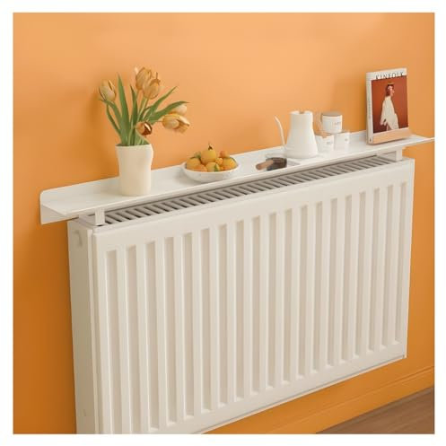 GRRICEPL Cache-radiateur en Métal, Étagère en Stratifié, Couvre-radiateur À Lamelles avec Étagère De Rangement Supérieure, avec Étagère(160 cm)