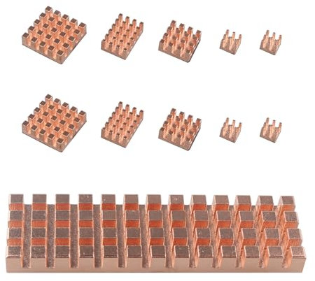 ZDE 11PCS Dissipateur Thermique Radiateur en Cuivre pour Raspberry Pi 5/4B + Dissipateur de Chaleur SSD M.2 70x20x6mm avec Tampon Thermique pour PC Laptop Raspberry Pi NGFF PCIE NVMe SATA M.2 2280 SSD