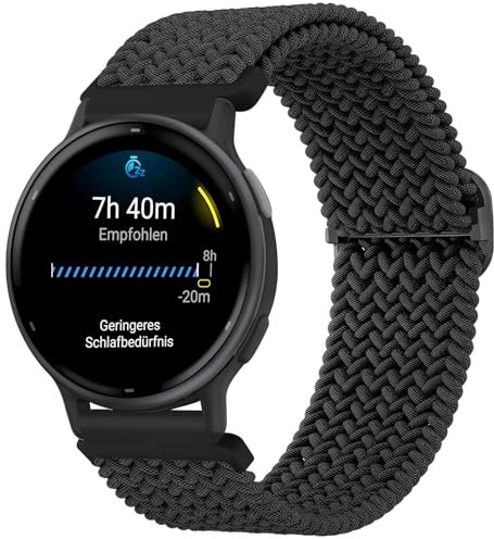 Mugust Armband für Garmin Vivoactive 5/3, Vivomove 3/HR/Luxe/Style, Forerunner 55/245/645 - Elastisches Nylon Geflochtenes Ersatzarmband (Schwarz)