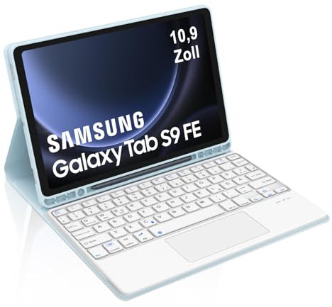 Occtingkind, Keyboard for Samsung S10 FE, Case with Keyboard for Samsung Galaxy Tab S10 FE 10.9 Inch 2025, Magnetic Removable Bluetooth Keyboard, QWERTZ Layout, Trackpad, USB C, Sky Blue