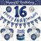 16. Geburtstag Deko Junge, Blau Silber Luftballons Geburtstag, Deko 16 Geburtstag Jungen, Geburtstagsdeko 16 Jahre Party Deko mit Happy Birthday Girlande Konfetti Ballons für 16 Geburtstag Dekoration