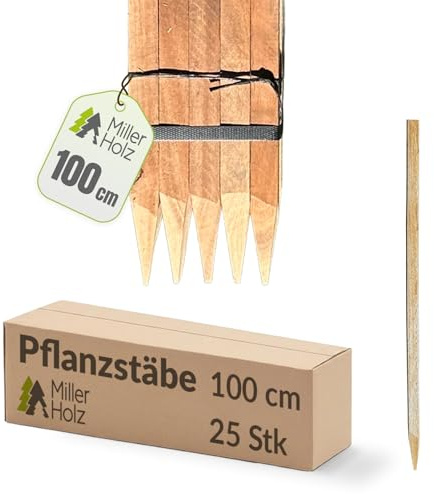 Holzpfähle Holzpflöcke Pflanzstäbe quadratisch mit vierkant Spitze 25 Stück | Eukalyptus | Holzpfähle für Markierungen | Rankstab für Pflanzen, Holzpfosten zur Abgrenzung - Stärke 2,2x2,2cm (100)
