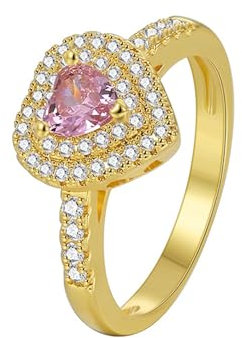 Whoiy Ring Gold Verlobung 9K Gelbgold, Damen Ringe Gold 375 Herz mit 0.5ct Morganit Gr. 56 (17.8)