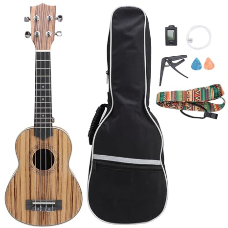 Anfänger Sopraner Ukulele Zebra Holz 21in Ukulele Kit mit Gehäuse Tuner -Gurt -Picks Zum Weihnachtsgeburtstag Neujahr