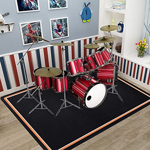 OUUTMEE Schlagzeugteppich Drum Teppich Schwarz+Orangefarbener Rand 182x155cm