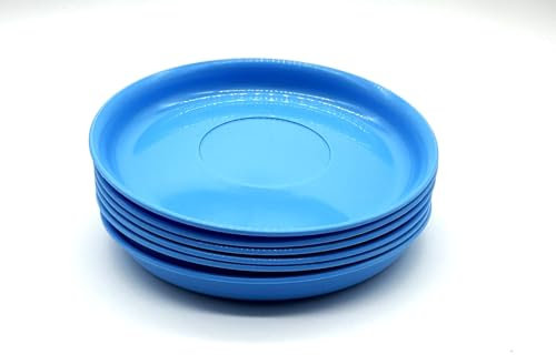 Kimmel 6 Stück Teller 14 cm Speiseteller Plastikgeschirr Partygeschirr Kindergeschirr, Mehrweg, Farbe hellblau
