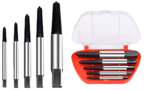 Vroxdrez Lot de 5 Extracteurs de Vis Professionnels en HSS 4241, Tournevis et Forets à Gauche, Kit d’Outils pour Retirer Facilement Vis Abîmées ou Cassées