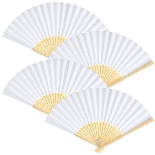 Neyauo 4 Stück Weiß Handfächer Klein, DIY Papierfächer, Handfächer Stabil, Bambus Hand Fan, Fächer Weiße, Taschenfächer, für Damen Hochzeiten Leistung Tanz Haus Dekorationen Party Sommer