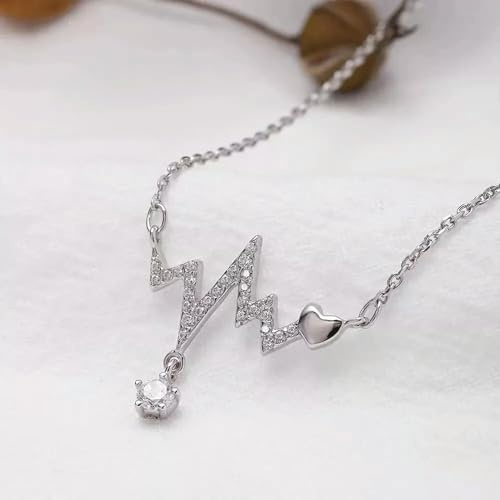 925 Silber EKG Halskette Herzschlag Anhänger Luxus Charm Clawbone Kette