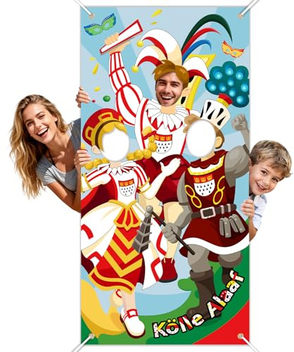DPKOW Dreigestirn Banner für Kölner Karneval Spiele Gadget, Dreigestirn Gesicht Foto Requisiten Banner für Köln Karneval Deko Accessoires Fasching Beschäftigung Kinder, 170 x 85 cm