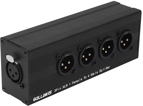 SZLliyxs Répartiteur XLR 3 broches 1 femelle vers 4 mâles, adaptateur XLR unique entrée vers 4 sorties parallèle, adaptateur DMX une entrée vers 4 sorties audio pour mixeurs/micros/systèmes de