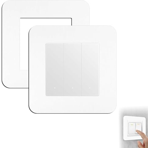 White Light Switch Surround 2 Pack – 14.6cm Aluminium Wall Plate Frame | Protects wall paint, strong self adhesive, robust aluminium composite, fits standard 8.6x8.6cm UK single switches