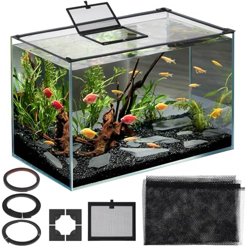 Magnetic Aquarium Cover Fish Tank Lid 39 x 19.7 Inch Fish Net Cover with Feeding Window Complete Accessories for Easy Installation and Anti-Jumping Protection for Fish and Reptiles (39X19.7IN)