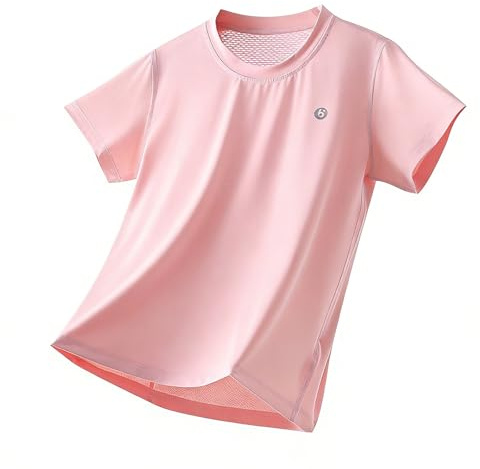 InfiniZer Kids Rash Vest Boys Girls Swim Top UPF 50+ UV Sun Protection Short Sleeve Quick Dry Breathable Rash Guard Shirt for 8-12 Years (UK, Age, 12 Years, 13 Years, Regular, Pink)