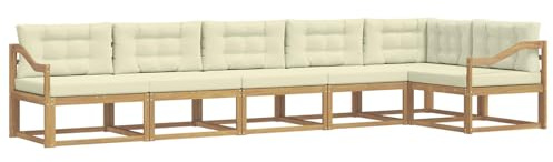 vidaXL Outdoor-Sofagarnitur mit Kissen 4 pcs Weiß und Creme Polyester, Akazien-Lounge-Set, moderner Outdoor-Sofa, langlebiges modulares Sofa, wetterfester Garten-Sitz