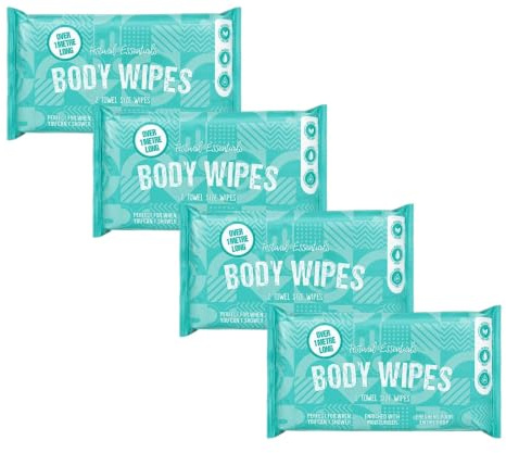 Festival Essentials Body Wipes - Towel Size | over 1 Metre Long | Pack of 4