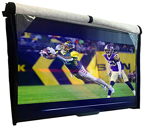 Outdoor TV-Abdeckung 80-85 Zoll – mit Frontklappe – wetterfest, wasserdicht, weiches Innenfutter, mit Bodenabdeckung, Schwarz