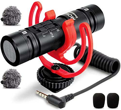 Movo DoubleMic V2 - Two-Sided Supercardioid Video Shotgun Microphone for iPhone, Android, Smartphones or DSLR Camera - Updated Version