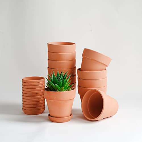 HERDUK Terrakotta-Töpfe 10,2 cm, 12 Stück, Tontöpfe für Pflanzen, kleine Terrakotta-Töpfe mit Drainagelöchern und Untersetzern, Mini-Pflanztöpfe für Sukkulenten, Kakteen, Innen- und Außenbereich