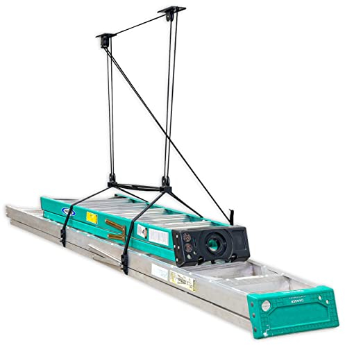 StoreYourBoard Sistema di puleggia da soffitto a scala, supporto per garage, resistente organizer da appendere fino a 68 kg