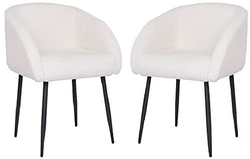 Mingone Sessel 2er Set Loungesessel für Wohnzimmer Lammwolle Polsterstuhl Stuhl mit Armlehnen Cocktailsessel Modern Schwarz Metallbeinen für Schlafzimmer Last bis 120 kg, Weiß