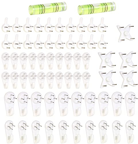 67 Pcs Hängende Hardware-Kit YUNYAN Unsichtbare Wandhaken Multifunktional Bilder Haken Wand Bilderhaken für Harte und trockene Wände zum Aufhängen von Rahmen Uhren Spiegeln (weiß)