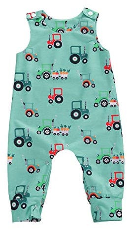 Baby Girl Boy Cartoon Patterns Jumpsuit Dungarees Sleeveless Round Neck Applique Animal Baby Infant Kid Toddler Romper Overall Little Boys Girls Overalls Casual (Sky Blue Tractor, 6-12 Months)