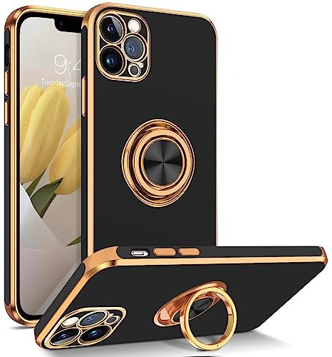 GUAGUA for iPhone 13 Pro Case with 360° Ring Holder, Slim Shockproof Kickstand Support Magnetic Car Mount Women Men Non-Slip Protective Phone Cover for iPhone 13 Pro 6.1 inch, Black