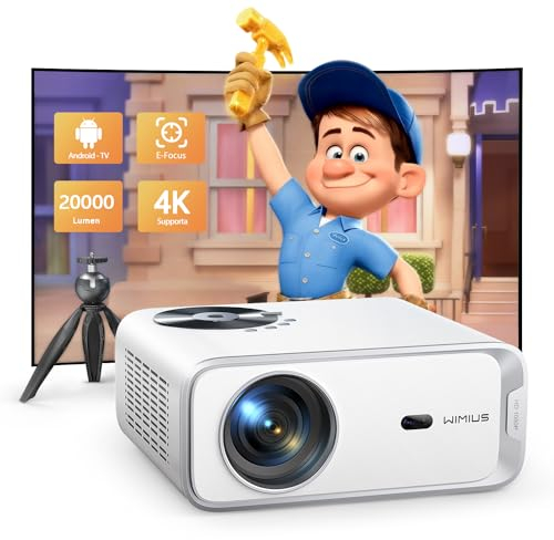 【Netflix/Android TV Integrato】Proiettore 4K Supporta, 22000 Lumen 1080P Full HD, WiMiUS Videoproiettore WiFi Bluetooth, E-Focus/Auto Keystone per Home Cinema [Fornito con Treppiede]