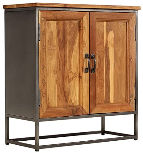 WRJENFSC Sideboard Eingangsbereich-Schrank Flurschrank Vitrinenschrank Sideboard Flur Recyceltes Teak und Stahl 65 x 30 x 70 cm Geeignet für Wohnzimmer, Schlafzimmer, Arbeitszimmer