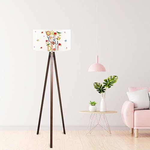 lux.pro Stehleuchte Stativ Licht Wohnzimmerbeleuchtung mit Blumenmuster und Buchstaben 1xE27 20W MDF 100% Polyester 21 x Ø 38 cm Höhe 140 cm Holz-Effekt/Weiß