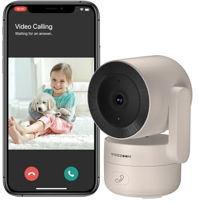VEEZOOM 4MP WLAN Kamera Indoor, 360° PTZ Kamera Überwachung Innen, 2.4G WiFi Baby/Haustier Innenkamera, HD-Nachtsicht, KI Personenerkennung, One-Touch-Anruf, Automatische Verfolgung, 504D