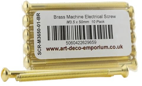 Electrical Machine Screws M3.5mm x 50mm for Switches or Sockets in Brass Finish 10 pack
