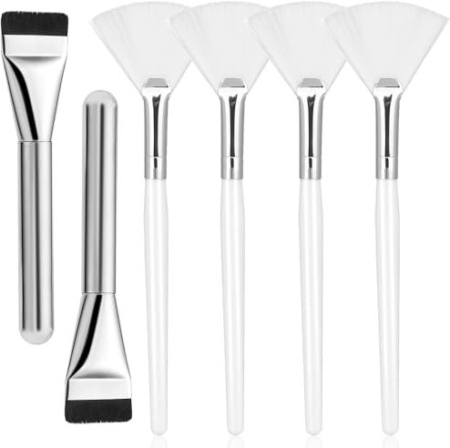 4 Pieces Face Fan Brush, Chemical Peel Brush, and 2 Pieces Foundation Brush Flat, Makeup Concealer Brush, for Face Masks, Eye Masks, Serum, Cleaning Mask, Mud Masks, Multi-Use Tools