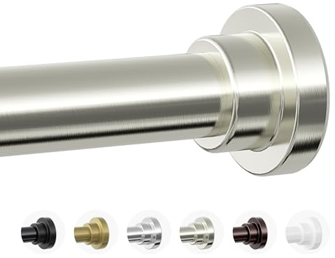 Mcrbeay Shower Curtain Rod, 1 Diameter Heavy Duty Tension Shower Rod | Adjustable 28-46 inch Non Slip No Drill Spring Tension Rod For Bathroom, Shower Stall, No Rust, Brushed Nickel