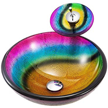 CUTPOIY Undermount Sink Bathroom Vessel Sink Glass Washbasin Hotel Art Countertop Basin Bathroom Washbasin with Faucet Combo Bathoom Sink